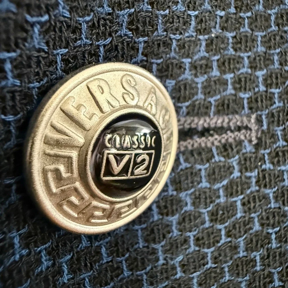 Versace Classic V2 Blazer Navy Textured Wool 100% US 42 Business Formal IT 52